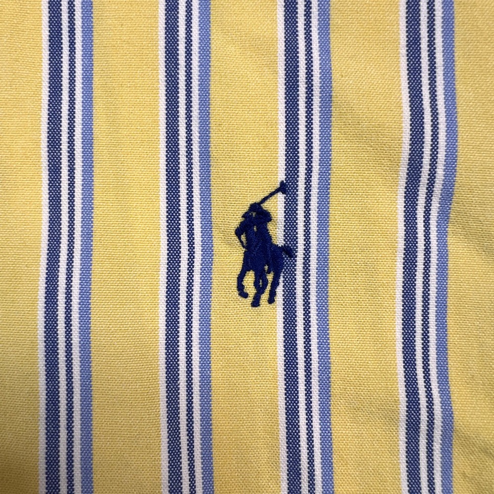 Ralph Lauren Classic Fit Striped Shirt‎ Men XL Yellow Blue Preppy Short Sleeve